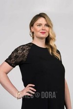 Agnes & Dora Dress Black Lace Shoulders Raglan Short Sleeve Womens S M NWT