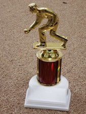 male Bocce ball trophy, award, faux marble base, with engraving,  7.5" High