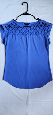 Express blue blouse Criss Cross Design small women Sophisticated  Classy Light