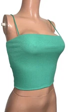 Green Soft Ribbed Square Neck Stretch Seamless Crop Top Fairycore Beach party