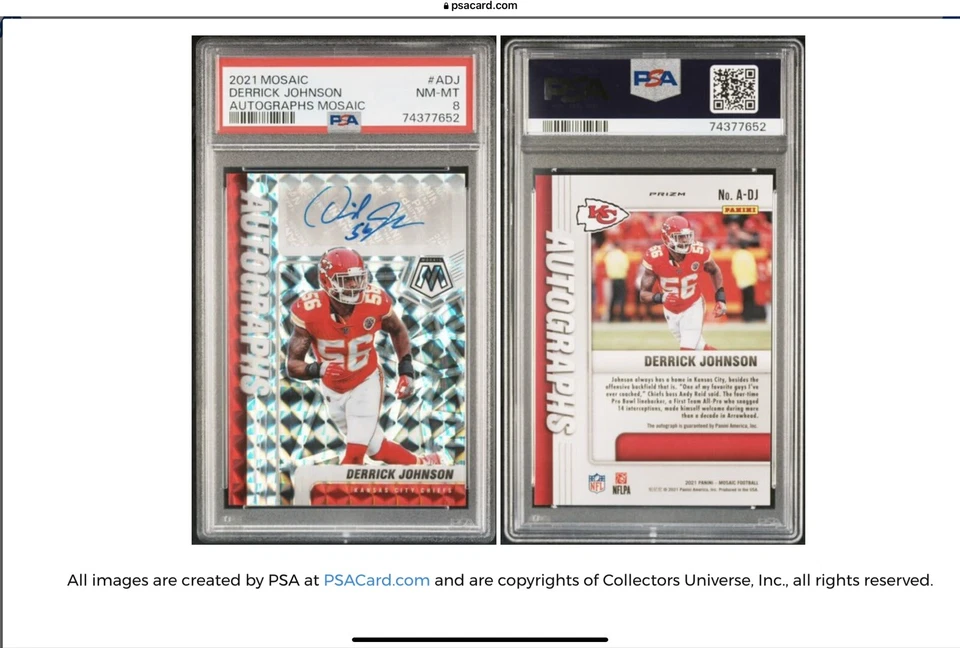 🔥2021 Mosiac Autographs-Mosiac Prizm Derrick Johnson Psa 8 🔥Chiefs - Image 4 of 4