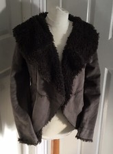 “matalan” Grey/brown Fleece-lined Faux Suede Waterfall Jacket (uk 8)