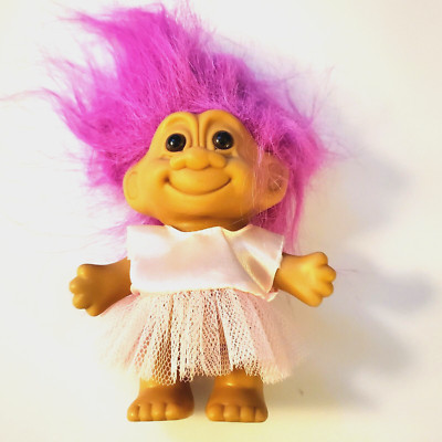 Vintage Russ Troll Doll Ballerina 80's 5 Inch Pink Tutu Dress Troll Purple Hair