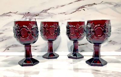 Cape Cod Ruby Red Glass Wine Goblets Avon 1876 Set of 4 Cordial No Candles