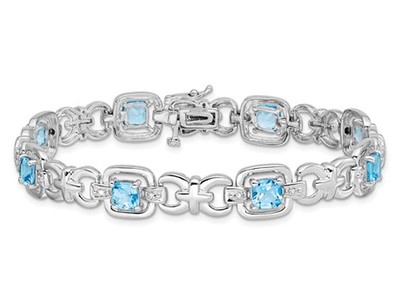 6.65 Carat (ctw) Swiss Blue Topaz Bracelet  Sterling Silver (7.50 Inch