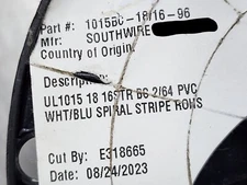 Southwire #18awg Stranded Bare Copper UL-1015 Lead Wire White w/ Blue /100ft