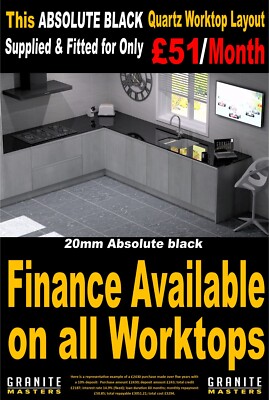 DIESE ABSOLUTE SCHWARZE GRANIT-ARBEITSPLATTE WIRD FÜR NUR £51/MONAT geliefert und montiert
