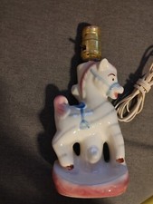 Vtg White Ceramic Carousel Horse Pony Zebra Lamp Light Accent Nursery 7.5"