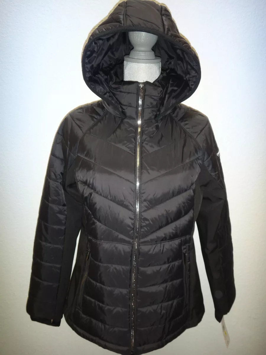 CALVIN KLEIN Repel Black Performance Mixed Media Hooded Insulated Jacket M L XL