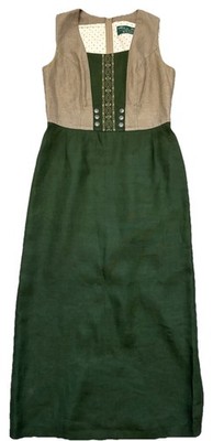 H. Moser Trachten Salzburg Dirndl Dress 8 Green Linen Blend Austria Octoberfest