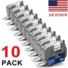 10PK 24mm Tz 251 TZe251 Black on White Label Tape For Brother P-touch PT2730