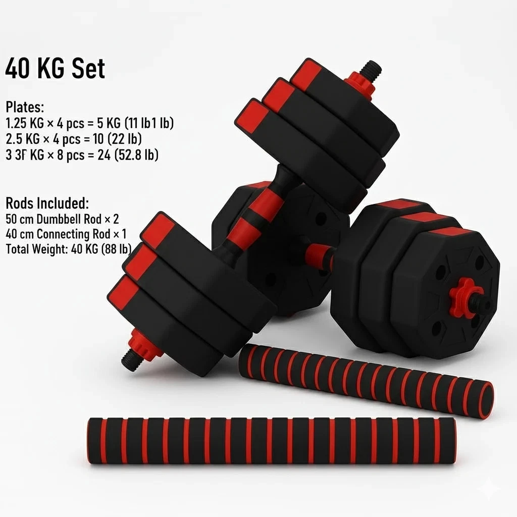 Adjustable Octagonal Dumbbell Set 40KG Weight Lifting Home Gym Fitness Training