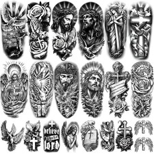 77 Sheets Christian Temporary Tattoo Adult, Religious Jesus Christ Cross Angels