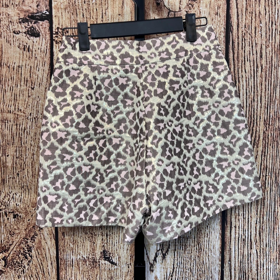 J. Pantalones Cortos Crew Talla 00 Estampado Leopardo Brocado Rosa Marrón Dorado Forrados Metálicos Foto 2 de 4