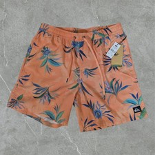 NEW Quiksilver Men Medium Everyday Mix Volley Swim Trunks Shorts Orange Floral