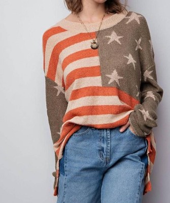 Easel American Flag Sweater Mocha Star