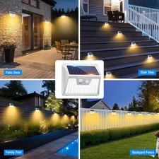 White Frame Solar Motion Sensor Lights Outdoor, 2 Packs 180LED Warm Solar Wall L