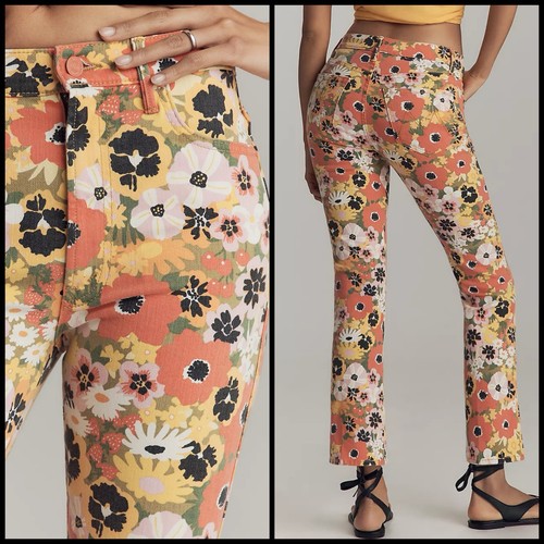 MOTHER The Smokin' Double Flood Mid-Rise Ankle Jeans Size 25 Flowers Al Fresco