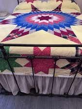 VTG Lone Star Patchwork Quilt Hand Quilted Star Medallion 100x84 Americana Boho