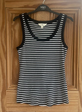Ex M&S Brand New Cotton Ribbed Black White Striped Vest Top Size 8 - 22