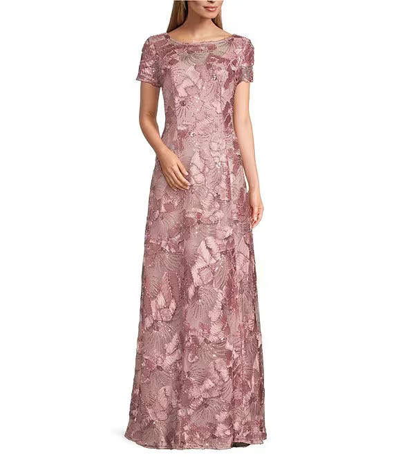 Alex Evenings Mother of the bride dress ROSE Lace Scoop Neck Short Sleeve A-Line