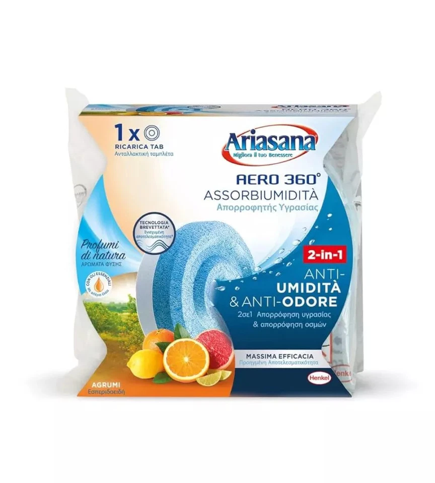 Ricariche assorbiumidità Henkel "Ariasana Aero Tab" agrumi 2x450 gr
