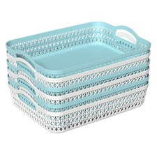 6 Packs Plastic Shallow Storage Basket Tray, Plastic A4 Storage Baskets