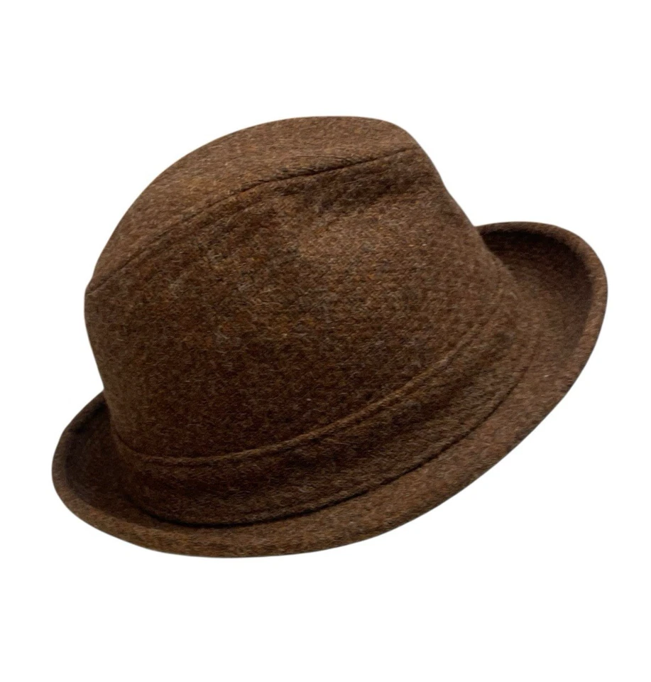 Vintage DOBBS Fifth Avenue Men’s Fedora Hat 7-1/4 Brown Wool Tweed with Feather - Image 3 of 4