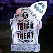 ELAMAS Halloween Decorations Animatronic Tombstone with Pop-Up Ghost, Sound ...