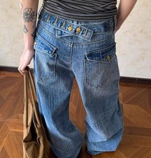 Womens Denim Blue Jeans Straight Leg Button D...