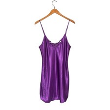 Secret Treasures Purple Satin Lace Trim Chemise Nightgown Sleepwear Size Small