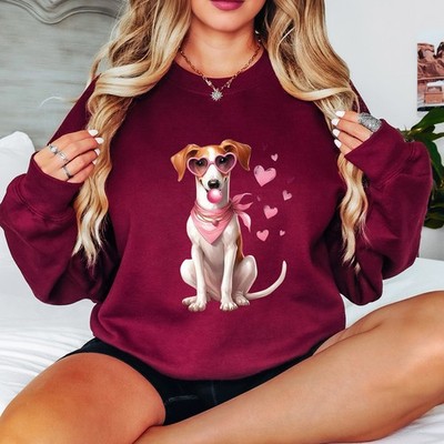 Hund Valentinstag Damen Sweatshirt Kaugummi Herz Sonnenbrille
