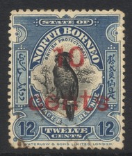 North Borneo 1916 10c on 12c black & dp blue Inverted "S" SG188a used Cat &pound;200