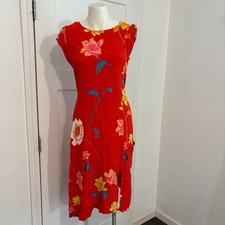 LOFT size 4 Bright Vibrant Colorful Red Orange Floral Midi Summer Sundress