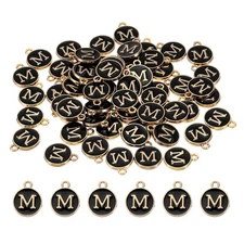 Letter Charm M, 60Pcs Double Sided Alphabet Initial Charm Pendants Beads Black