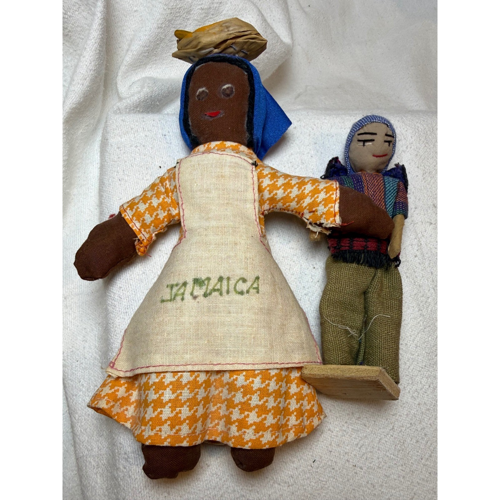 Vintage Jamaica Folk Art Doll Pair Handmade Souvenir Figurine