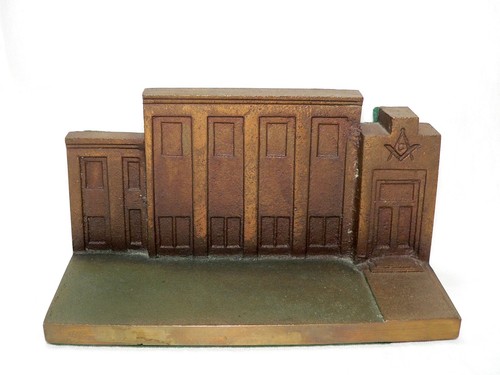 Rare Vintage Masonic Lodge Souvenir Metal Building Temple Cast Bronze - 5.5 lbs