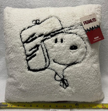 Peanuts Snoopy Trapper Hat 18" x 18" Cream / Black Sherpa Throw Pillow - NWT