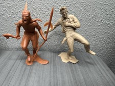 2 Vintage Louis Marx Figures 6" Cowboys  Indians Plastic Action War 1964