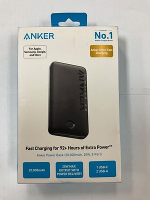 Anker - Power Bank (20000mAh, 20W 2 USB-A/ 1 USB-C 3 port ) - Black