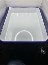 2 Lg Vtg Porcelain Cesco Photo Darkroom Film Developing Trays Blue Rim 17x14x2.5