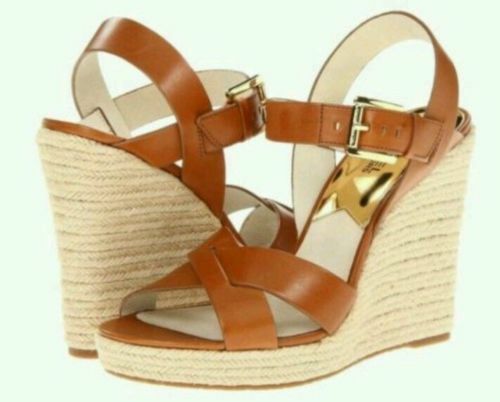 Michael Kors Viola Womens Leather Cross Ankle Strap Wedge Sandal