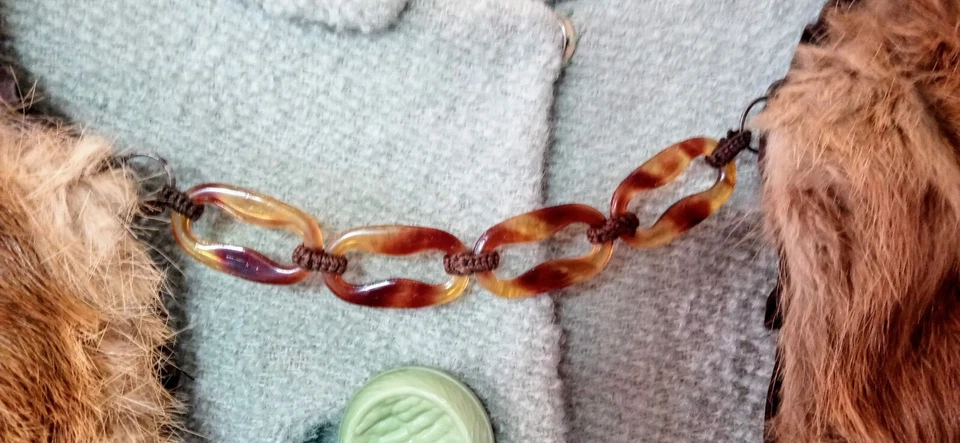 Cuello chal envolvente cuello estola piel visón auténtico vintage + cadena de tortuga de plástico Foto 3 de 4