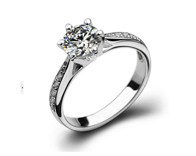 Silver Plated 6-Prong Pave Cubic Zirconia Promise Engagement Solitaire Ring RS25