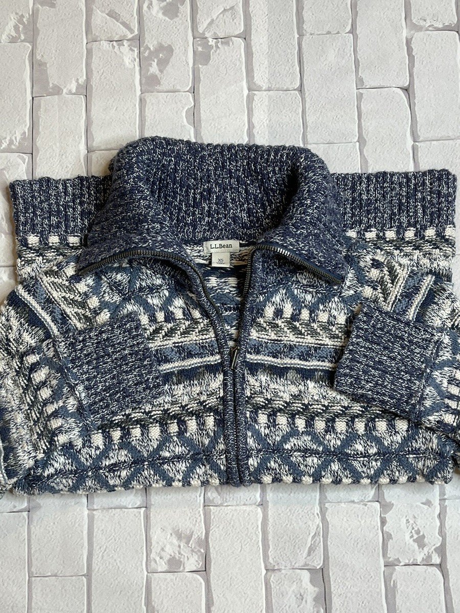 LL Bean Women's Sz XS Blue Marled Knit Full Zip Cardigan Sweater