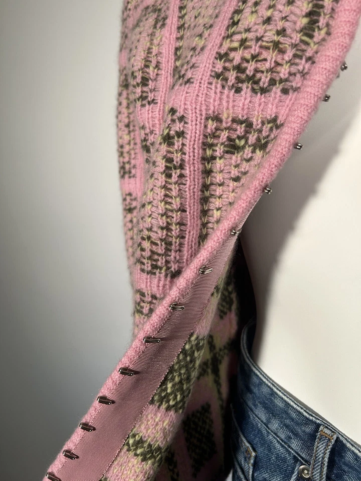 Matilde Cardigan Vintage Pink Cashmere Green Melange 3/4 Sleeve Size M - Image 4 of 4