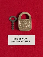 2" DOUBLE SIDED FANCY SCROLLED BRASS PADLOCK w/ KEY, ANTIQUE LOCK VINTAGE LOCKS