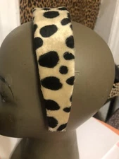 Retro Black/Beige Dalmatian Faux Fur 1.5”W Headband