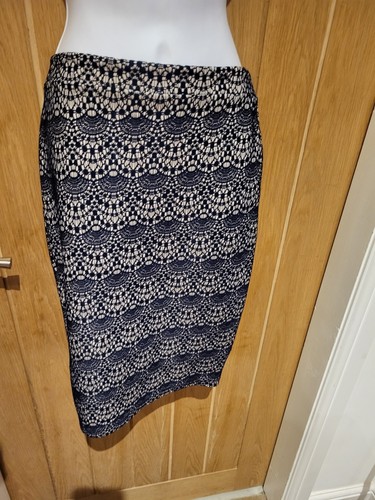 Warehouse -Navy Cream Lace Skirt - Size 10