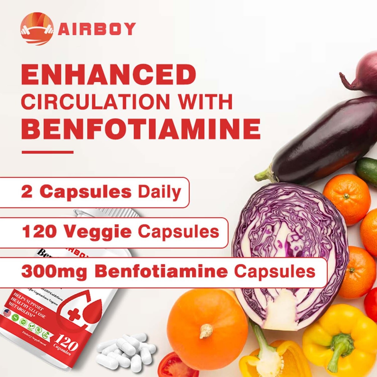 Capsules Benfotiamine 300mg + L-leucine - Soutien Glycémie Et Système Nerveux, Neuf